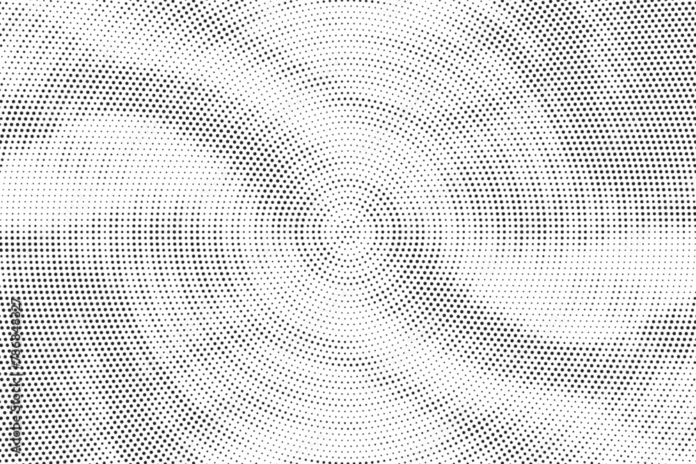 Leinwandbilder abstract radial halftone texture. monochrome background of black dots on white. dotted background as