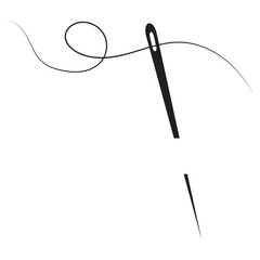 Needle and thread silhouette icon vector illustration. Tailor logo with needle symbol and curvy thread. Tailor sign template, sewing instrument design, fashion icon . white background.  EPS 10