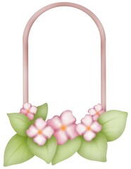 The window frame is decorated with flowers.