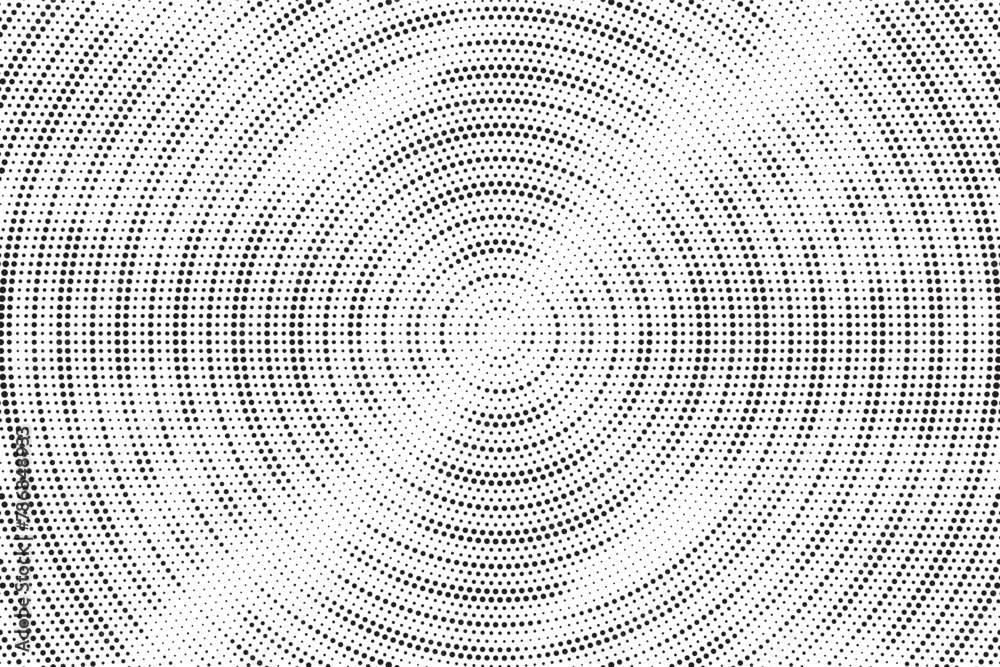 Leinwandbilder abstract radial halftone texture. monochrome background of black dots on white. dotted background as