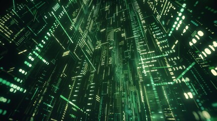 Naklejka premium Abstract digital background with binary code and AI algorithms running in the background