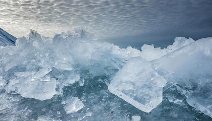 Image material of the coast where ice and drift ice remain. crushed ice. jewelry ice cream rock ice.
