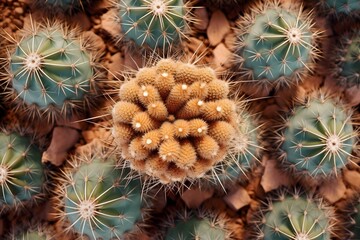 Fototapeta premium Cactus in the desert, top view of cactus