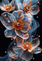 Elegant Satin Flowers in Blush, Gold, and Rose on Black Background Generative AI