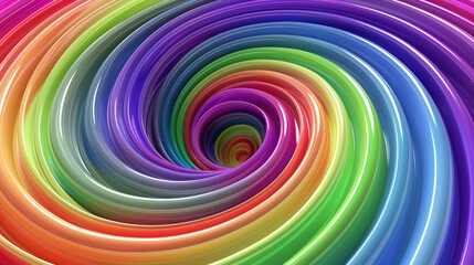 Mesmerizing 3D dance of rainbow hues in a spiraling, energetic vortex.