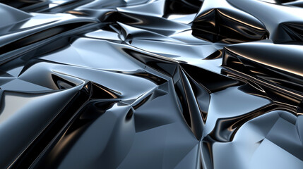 3D mercury stream glides through matte black geometrics, melding gloss with shadow.