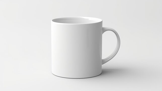 Realistic white ceramic mug mockup isolated on white background.