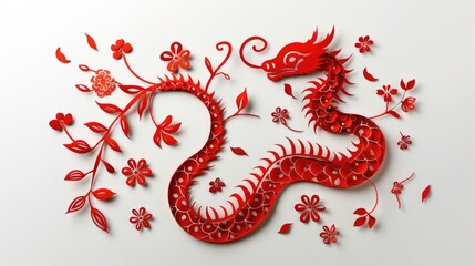 Fototapeta premium Red snake on a white background. Symbol of the year according to the Chinese calendar