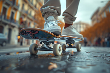 skateboard in the street, AI generated
