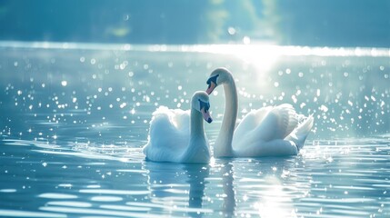 Swans on a Sparkling Blue Lake in Bright Daylight Swans in a Pond Nature Collection