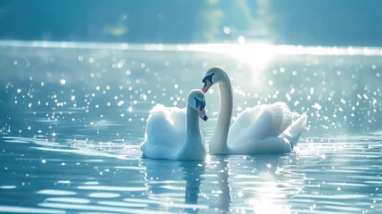 Foto op Aluminium Swans on a Sparkling Blue Lake in Bright Daylight Swans in a Pond Nature Collection © 2rogan