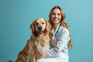 woman veterinarian with dog, AI generated