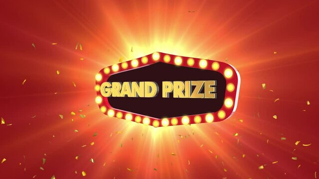 Grand prize marquee sign with festive confetti