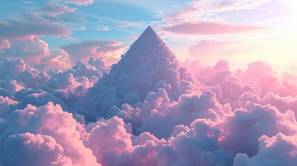 The great pink floating triangle cloud beyond the sky that surrounded with cloudscape at the dawn or dusk time of the day that shine neon light and bright to the every part of the endless sky. AIGX03.