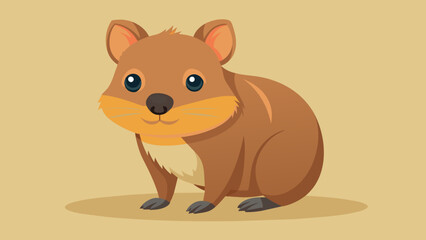 Funny cute Quokka, Setonix brachyurus as Short-tailed Scrub Wallaby with Rounded Ears Standing on Hind Legs and Smiling Vector Illustration