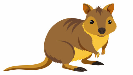 Funny cute Quokka, Setonix brachyurus as Short-tailed Scrub Wallaby with Rounded Ears Standing on Hind Legs and Smiling Vector Illustration