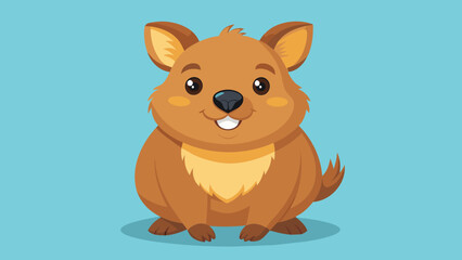 Funny cute Quokka, Setonix brachyurus as Short-tailed Scrub Wallaby with Rounded Ears Standing on Hind Legs and Smiling Vector Illustration