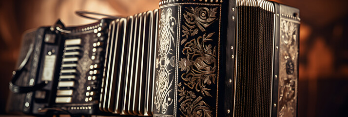 Vintage Accordion: A Tribute to the Rich History of Music - Stock Photo - obrazy, fototapety, plakaty