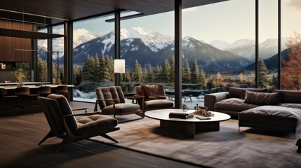 modern condominiums and mountains, beautiful, interior details