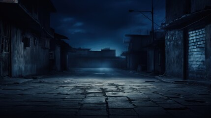 A dark empty street, dark blue , Background for graphics