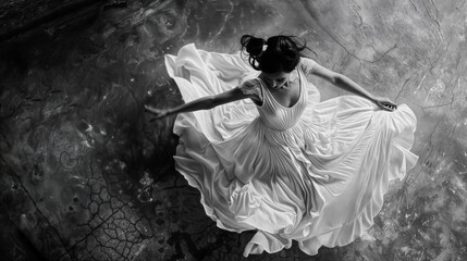 Naklejka premium Dancer in the studio. Contemporary dance and choreography. Movement to music. Black and white photo