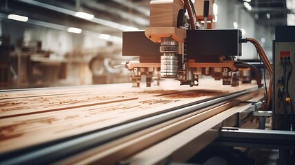 Production line of the wooden floor factory - obrazy, fototapety, plakaty