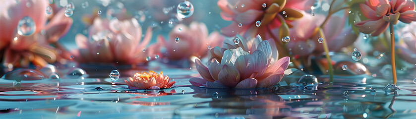 Serenity in Bloom: Majestic Water Lilies Dancing on the Lake - obrazy, fototapety, plakaty