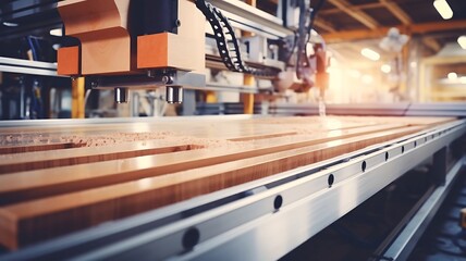 Naklejka premium Production line of the wooden floor factory