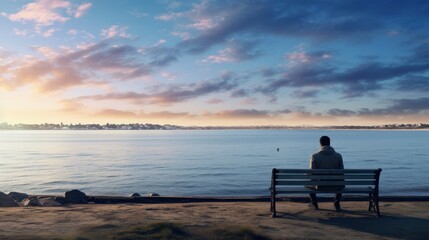 Fototapeta premium young American sits on the bench, 