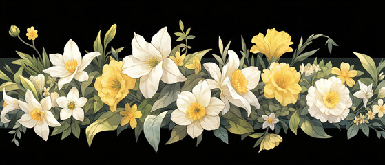 a picture of a floral border with yellow and white flowers
