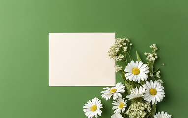 A white sheet of paper is placed on a green background