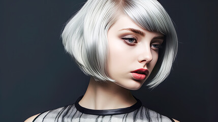 Fototapeta premium A woman with short blonde hair and a red lipstick
