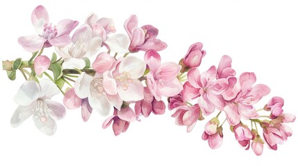 Fototapeta na wymiar Watercolor bouvardia clipart with clusters of small pink and white flowers.