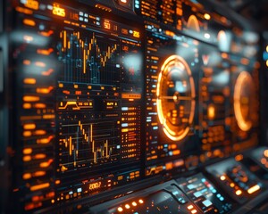 Obraz premium Global currency exchange monitors displaying realtime loan advancements and the dynamics of a shared economy