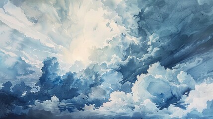 Dramatic watercolor representation of a summer thunderstorm - obrazy, fototapety, plakaty