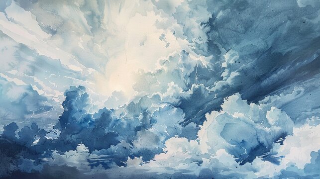 Dramatic watercolor representation of a summer thunderstorm