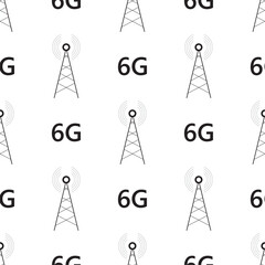 Seamless pattern with communication towers with signal. High speed internet connection. 6g wireless signal, for mobile devices. Texture wallpaper with gsm networks