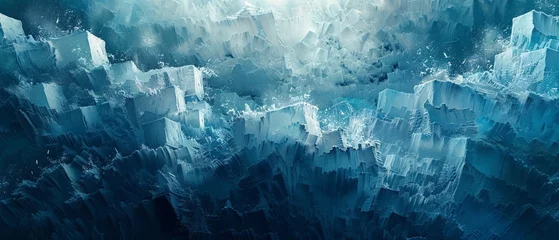 Poster Ocean of cubes, stormy sea aesthetic, metallic blue tones, subtle lighting, © Seksan