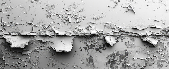 Close up of cracked white paint on an old wall, seamless texture. Created with Ai