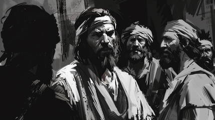 Betrayal and Arrest. Scenes from the Gospel Digital Painting.  - obrazy, fototapety, plakaty