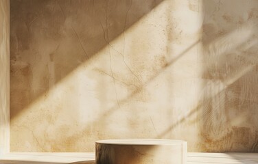 Warm Sunlight Casting Shadows on a Minimalist Display Plinth in a Modern Gallery