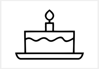 Stencil cake icon isolated. Doodle cake for birthday celebration with candle. Vector stock illustration. EPS 10