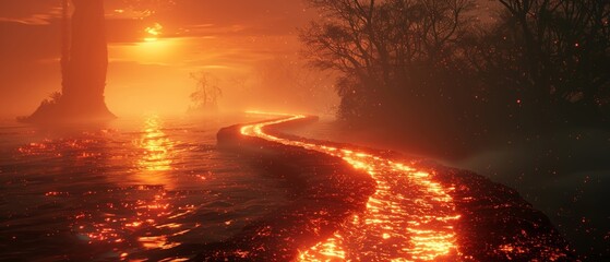Molten rivers' VR exploration, glowing path