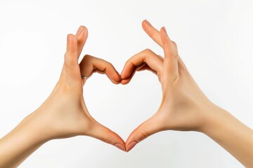 female hands making a heart shape on a white isolated background . photo on white isolated...
