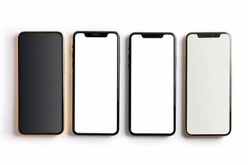 flat rays ,collection of smartphone mockup blank screen isolated with clipping path on white background . photo on white isolated background