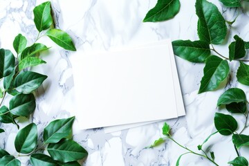 Elegant Blank Card  Surrounded by Fresh Green Leaves