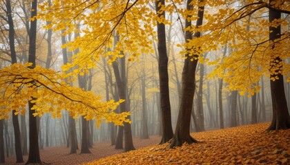 abstract nature autumn Background with yellow leaves - obrazy, fototapety, plakaty