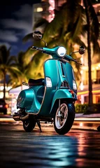 Fotobehang Vintage scooter at night in Miami, Florida, USA © MahmudulHassan