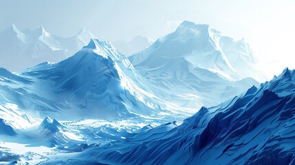 Fototapeta premium Geometric glacier field, cold blue hues,