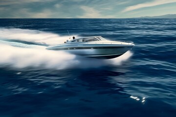 Aerial view of luxury speedboat floating on the sea